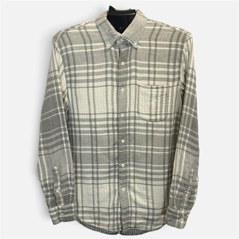 Men’s J Crew Gray And White Plaid Flannel. Medium